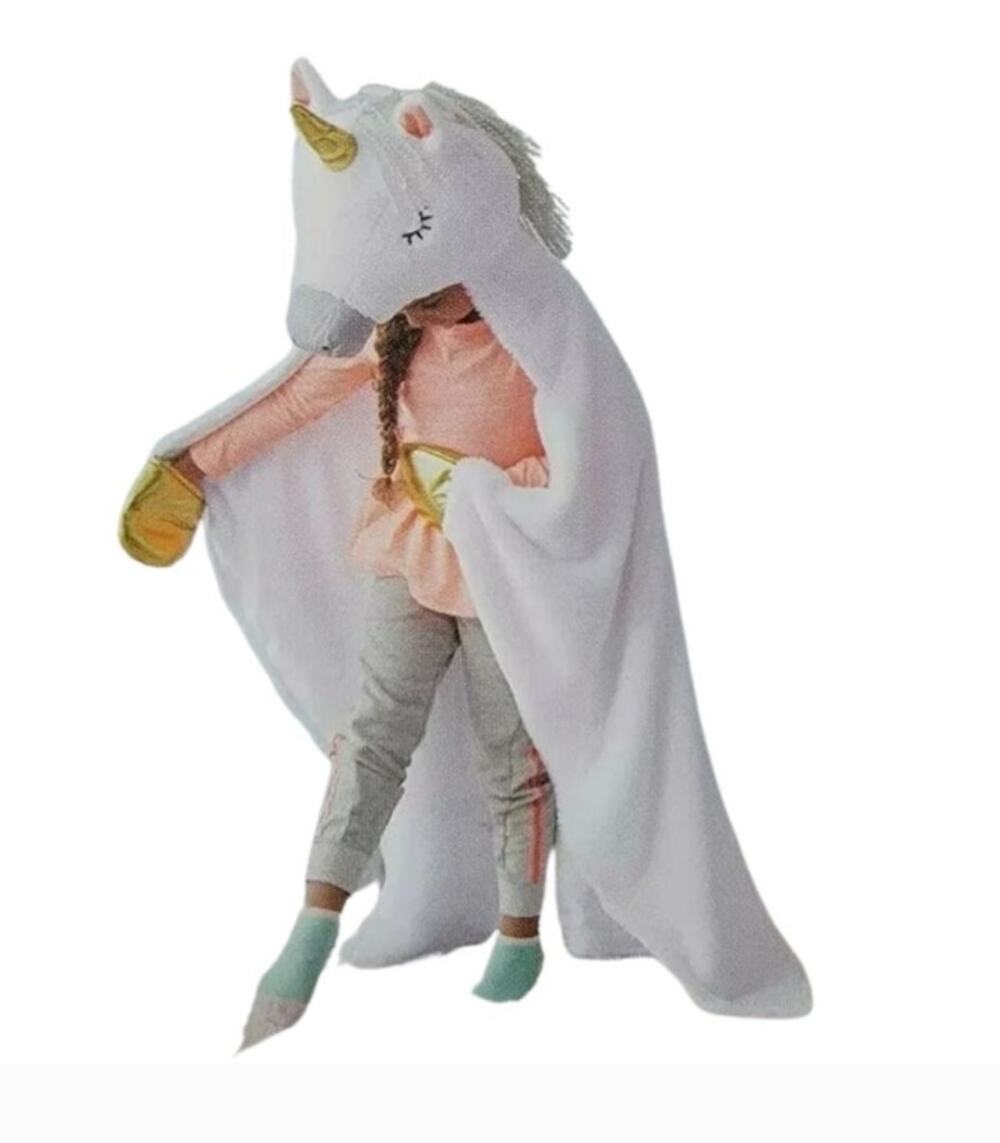 Pillow Fort Plush Unicorn Wearable Blanket with Gold Accents